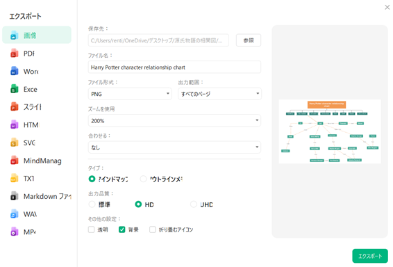 図形を活用しやすいエクスポート・共有機能