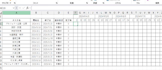 Excel ガントチャート 作成方法