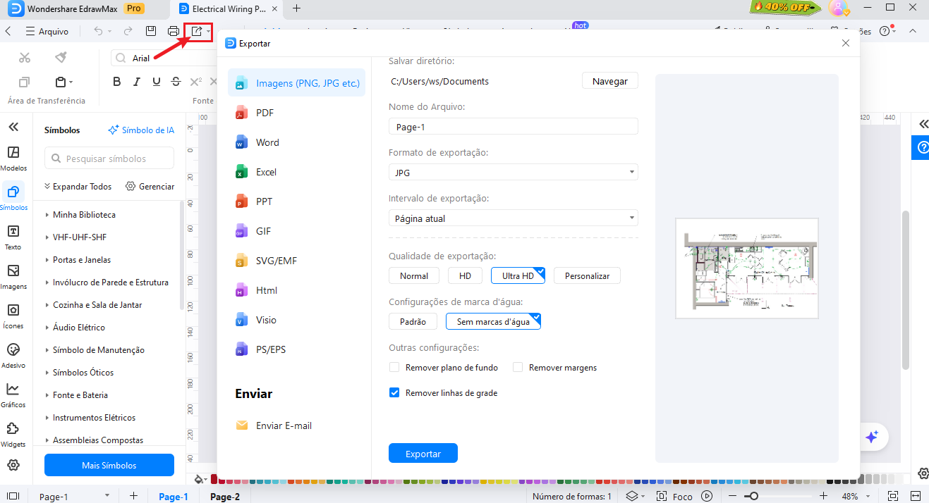exportar plano elétrico com edrawmax