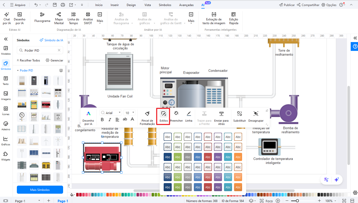 editar as formas p&id